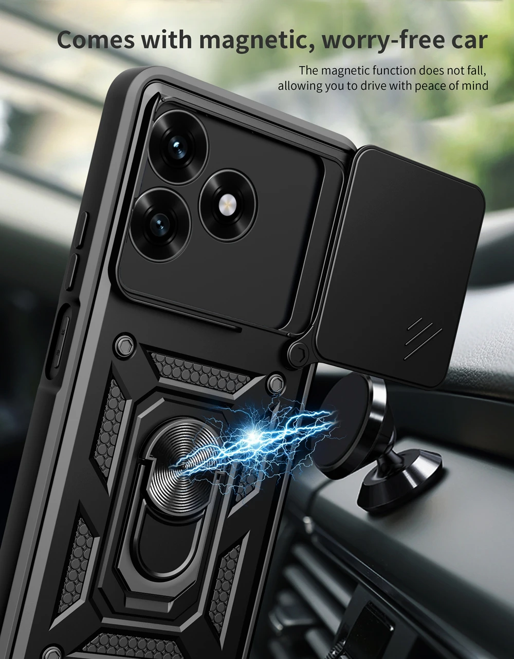 Enhanced Armor Phone Case with Car Magnetic Holder and Lens Protection