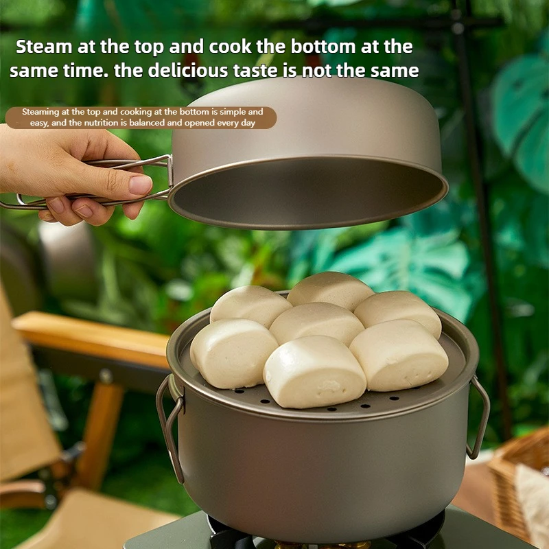 Titanium Outdoor Pot Set Picnic Camping Set Tableware Foldable Lightweight Portable Soup Pot Cooking Pot Set 3