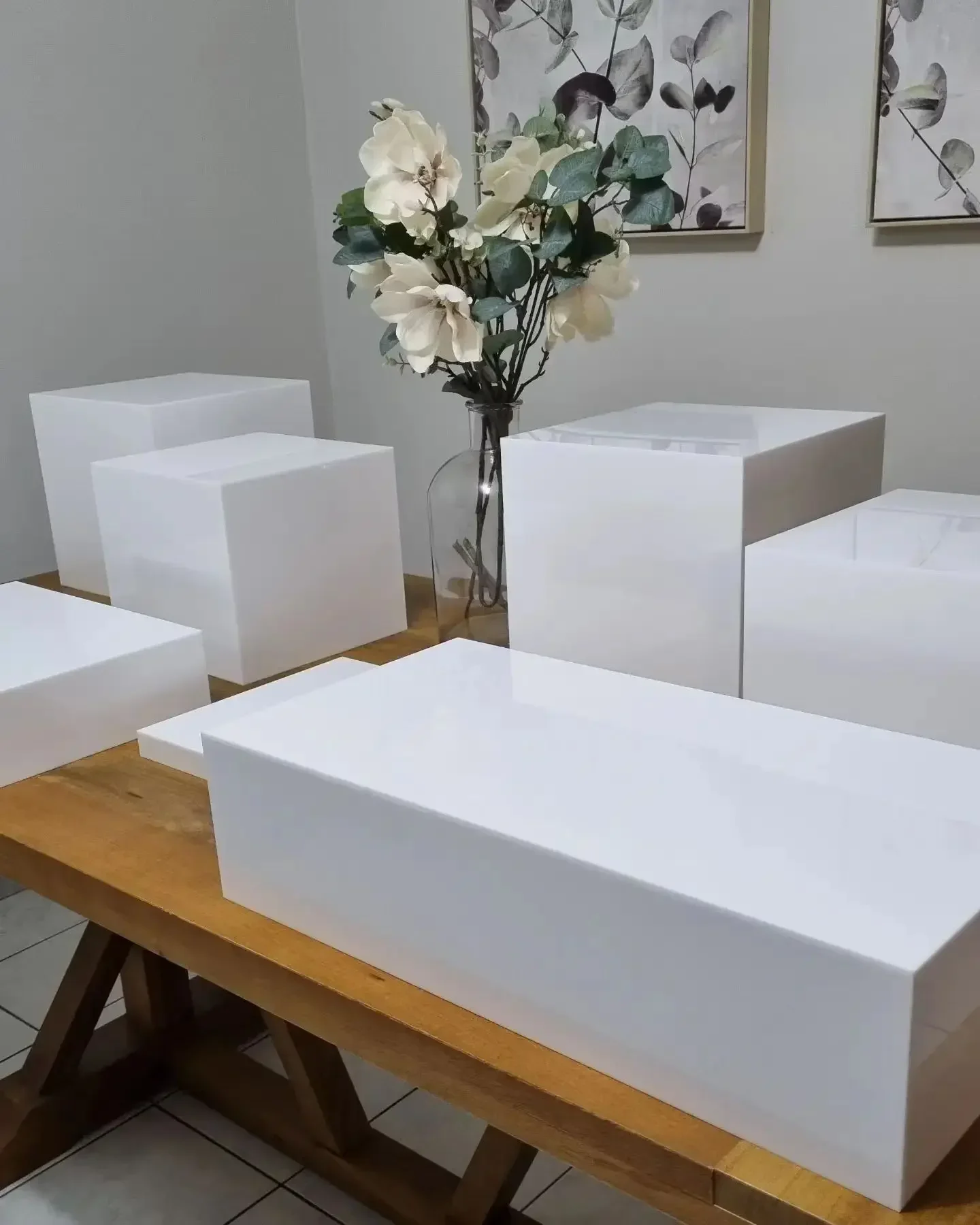 White Buffet Acrylic Riser Cube ,Decorative Acrylic Storage Boxes, Food Buffet Riser for Wedding, Party,Cakes 2