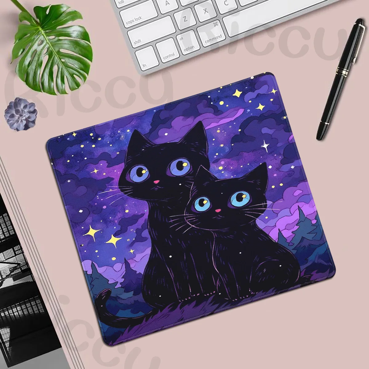 Starry Sky Black Cat Gaming Mouse Pad - Large Non-Slip Desk Mat for Office and Laptop Use