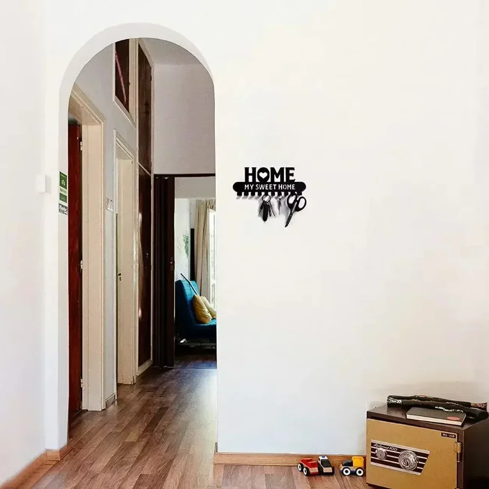 Metal Wall Key Holder Black Metal Wall-Mounted Key Holder Hooks Artistic Iron Coat Rack for Home Entryway and Kitchen