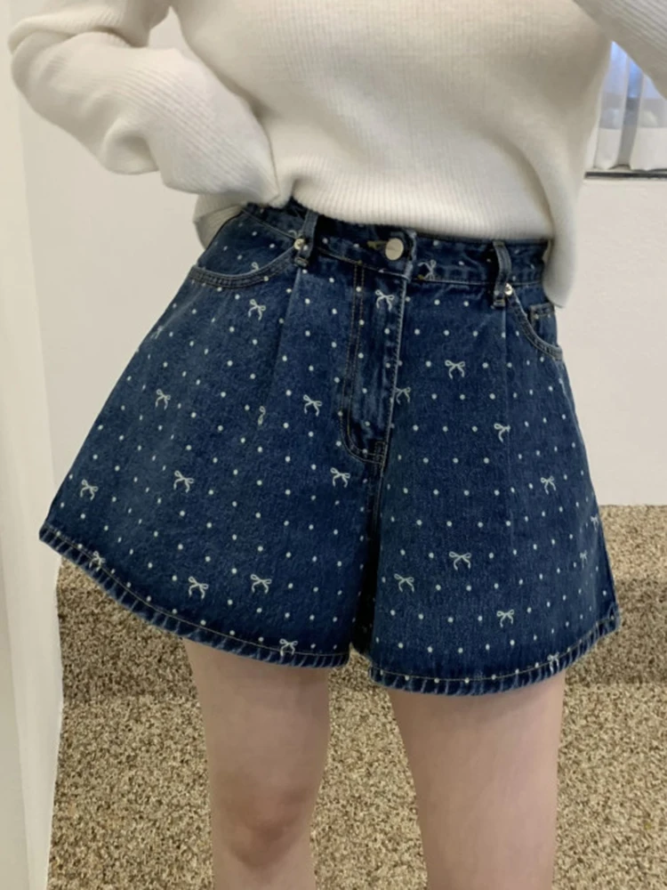 High Waist Sexy Printed Jeans Shorts Women Summer Beach Loose Casual Pocket Fashion Denim Shorts Y2K Girls Shorts Streetwear