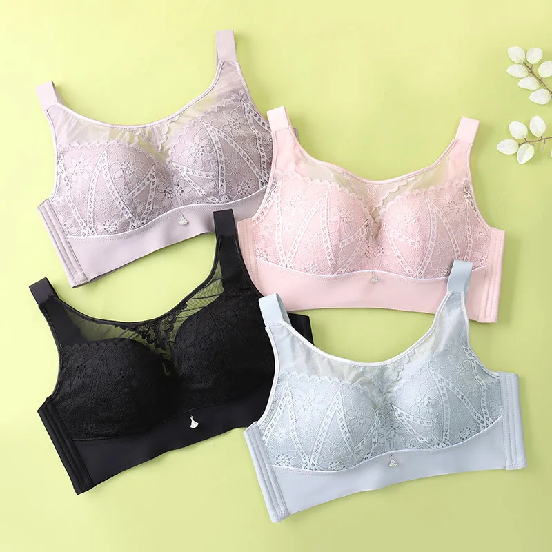 

Latex underwear women's large size strapless light proof large chest small bra no steel ring gathered thin adjustable bra