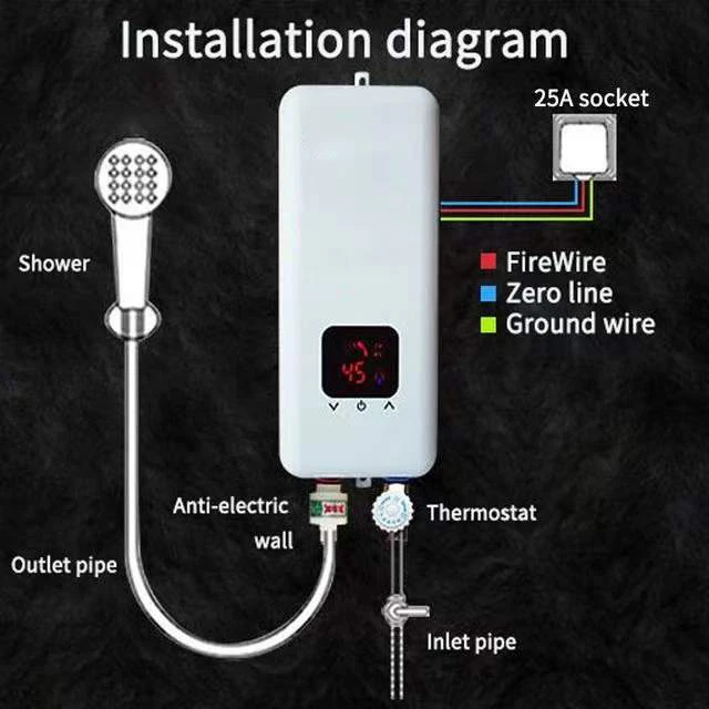 2022 Hot Sale High Quality 5500W Digital Tankless Hot Water Geyser Instant  Electric Water Heater For