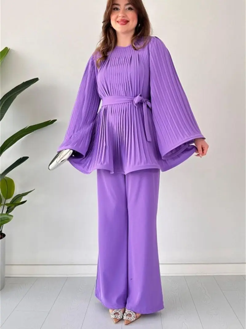 Conjunto Casual De 2 Piezas Para Mujer - Blusa De Gasa Y Pantalones Wide Leg, Estilo Vintage Para Fiesta O Cóctel