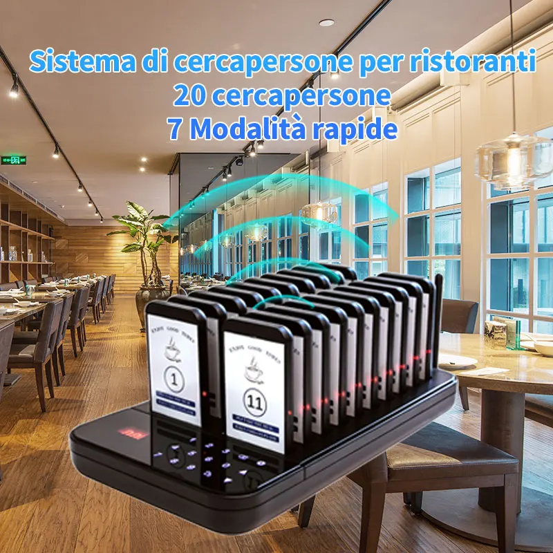 Description Picture 4 of itemWireless Restaurant Pager System Queue Paging System Waiter Calling System 20 Pagers for Coffee Dessert Shop Food Truck Court
