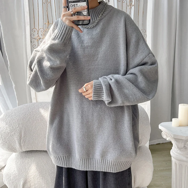 

Half Turtleneck Men's Sweaters Winter New Solid Color Man Oversized Basic Knitted Pullovers Korean Unisex Versatile Tops