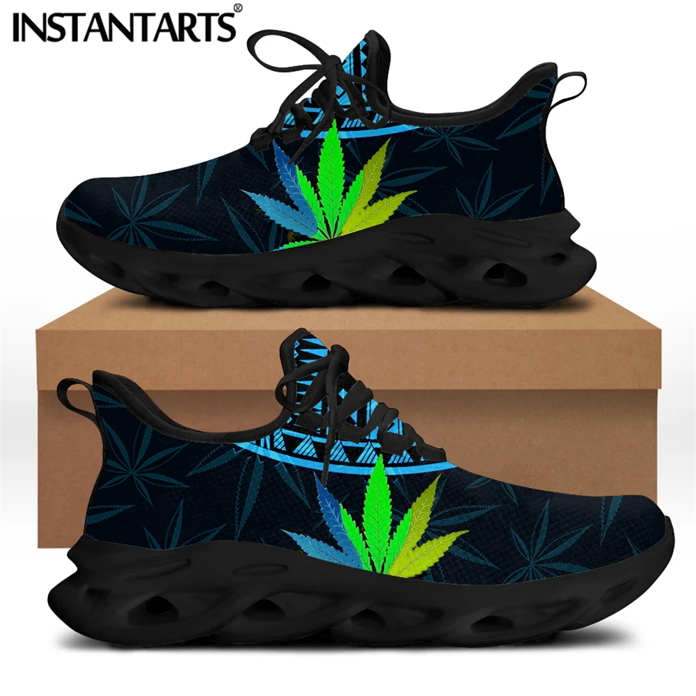 3D Green Weed Leaves Printing Platform Sneakers For Women Breathable Lace Up Flat Shoes Comfort Femme Footwear