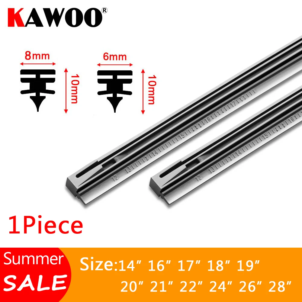 KAWOO 1pcs Car Windscreen Wiper Blade Insert Rubber Strip (Refill) 8mm/6mm Soft 14"16"17"18"19"20"21"22"24"26"28" Accessories