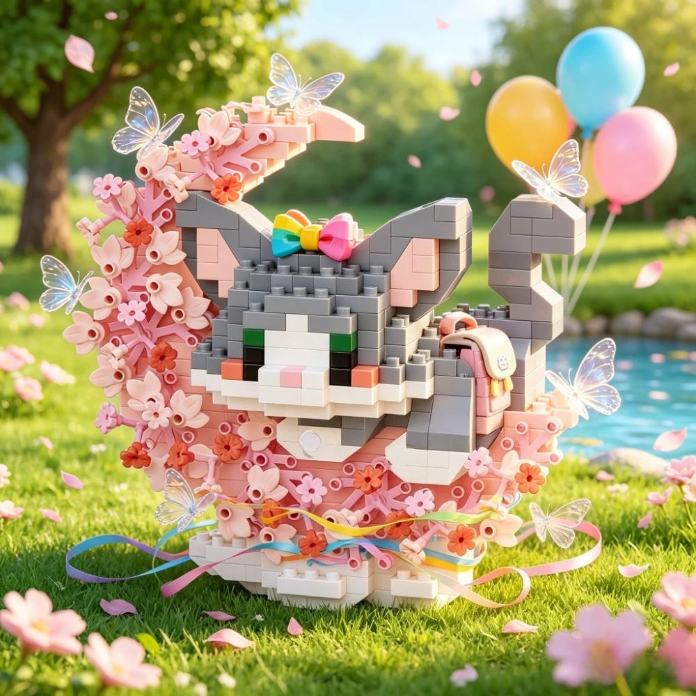 516피스 달빛 새끼 고양이 빌딩 블록, STEM, 마이크로 블록 3D DIY 장난감, 크리스마스, 할로윈, 생일, 새해 선물