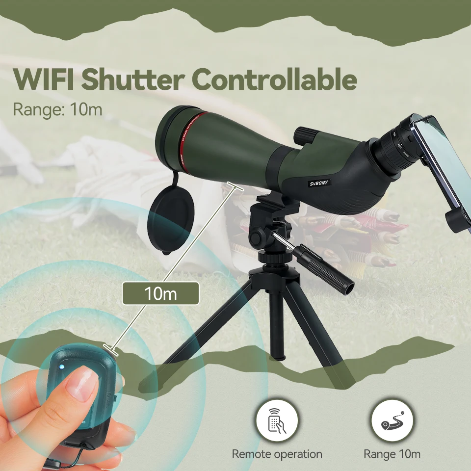SVBONY SA412 Spotting Scope 20-60X80mm HD FMC 1.25" With Mobile Phone Bracket & Bluetooth Shutter For Middle-range Shooting telescope binoculars spotting scope optics equipment
