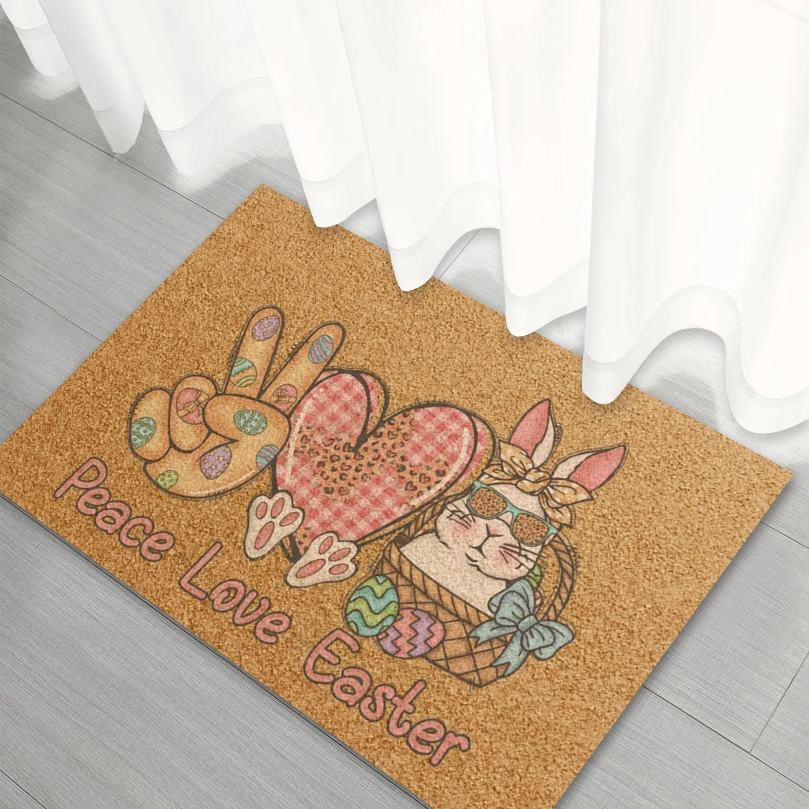 Easter Bunny Door Mats Welcome Rugs Front Door Mat Decoration Peace Love Easter Rabbit Rugs Home Decor Hallway Entrance Carpet