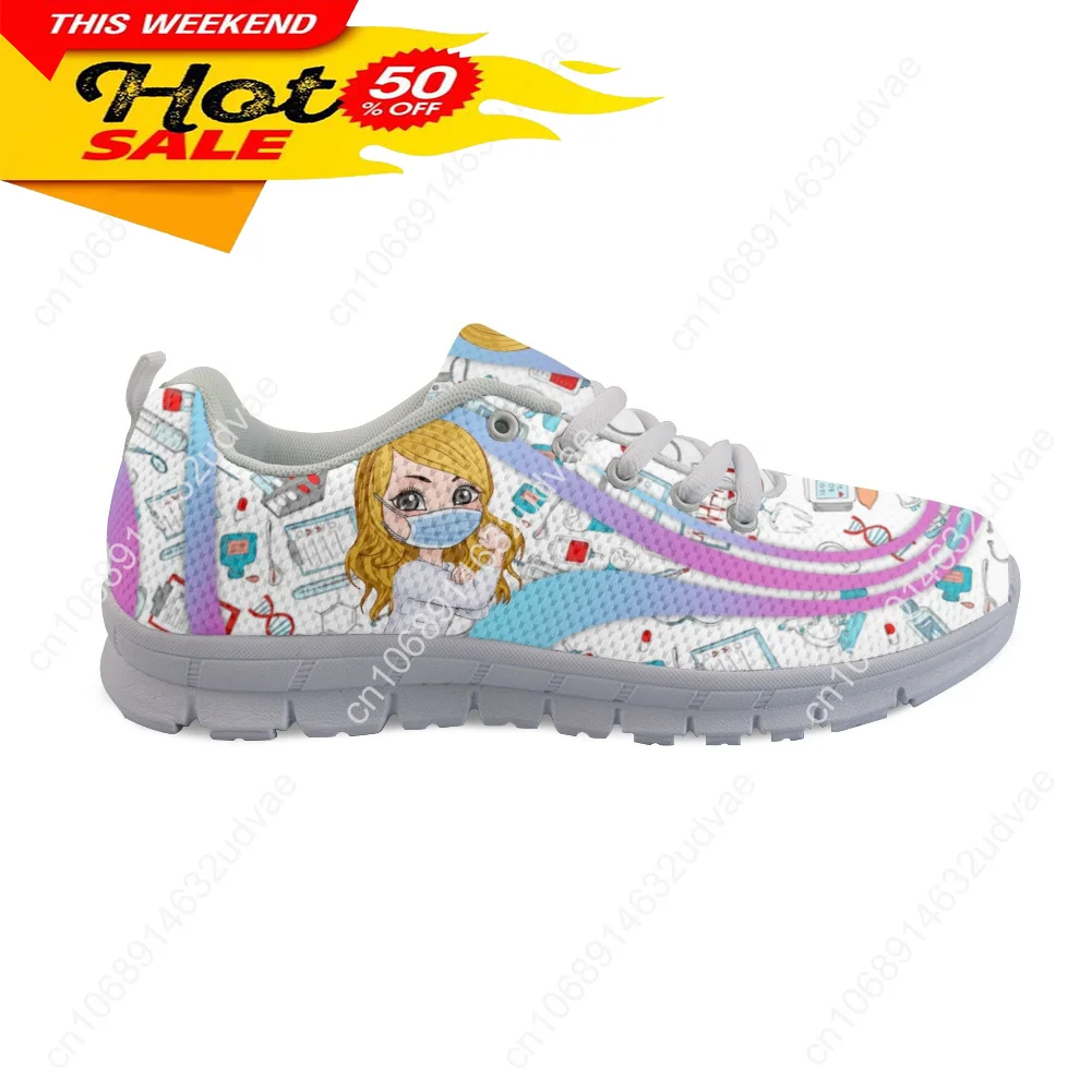 New Fashion Girls Casual Sneakers Personalized Nurse Medical Design Women Flats Shoes Female Nursing Lace Up Zapatos