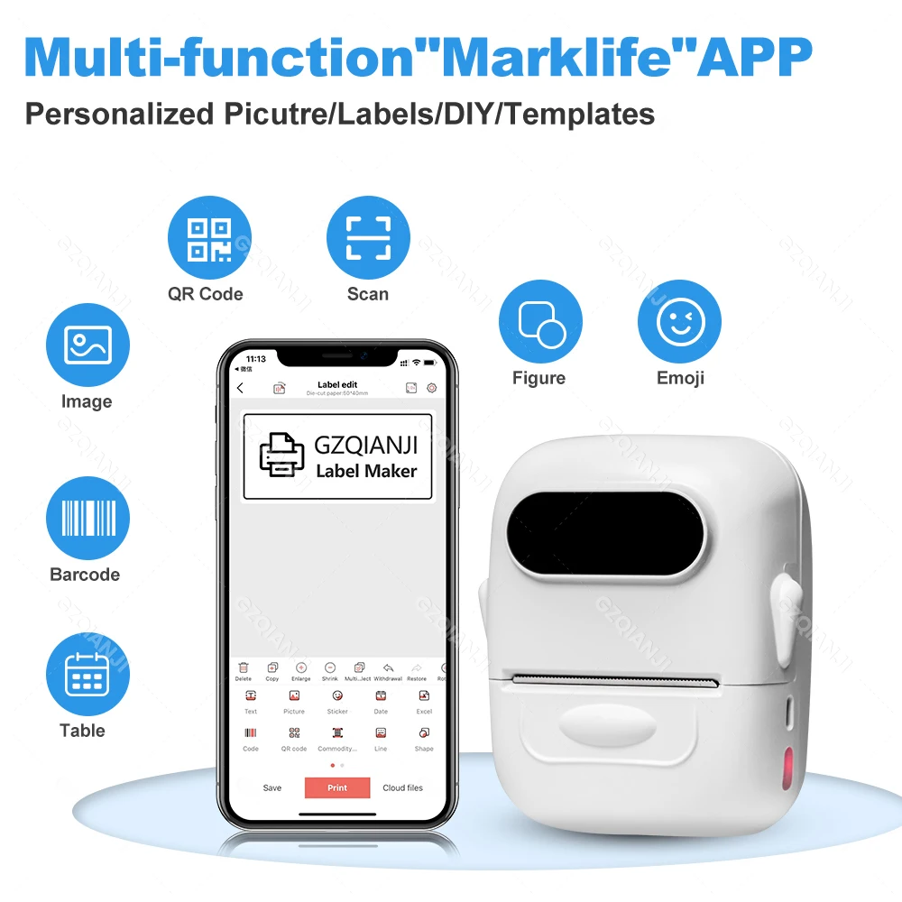 Marklife P50 Bluetooth Thermal Label Printer Barcode Sticker Paper Printer Self-adhesive Label Maker Labeling Portable Machine