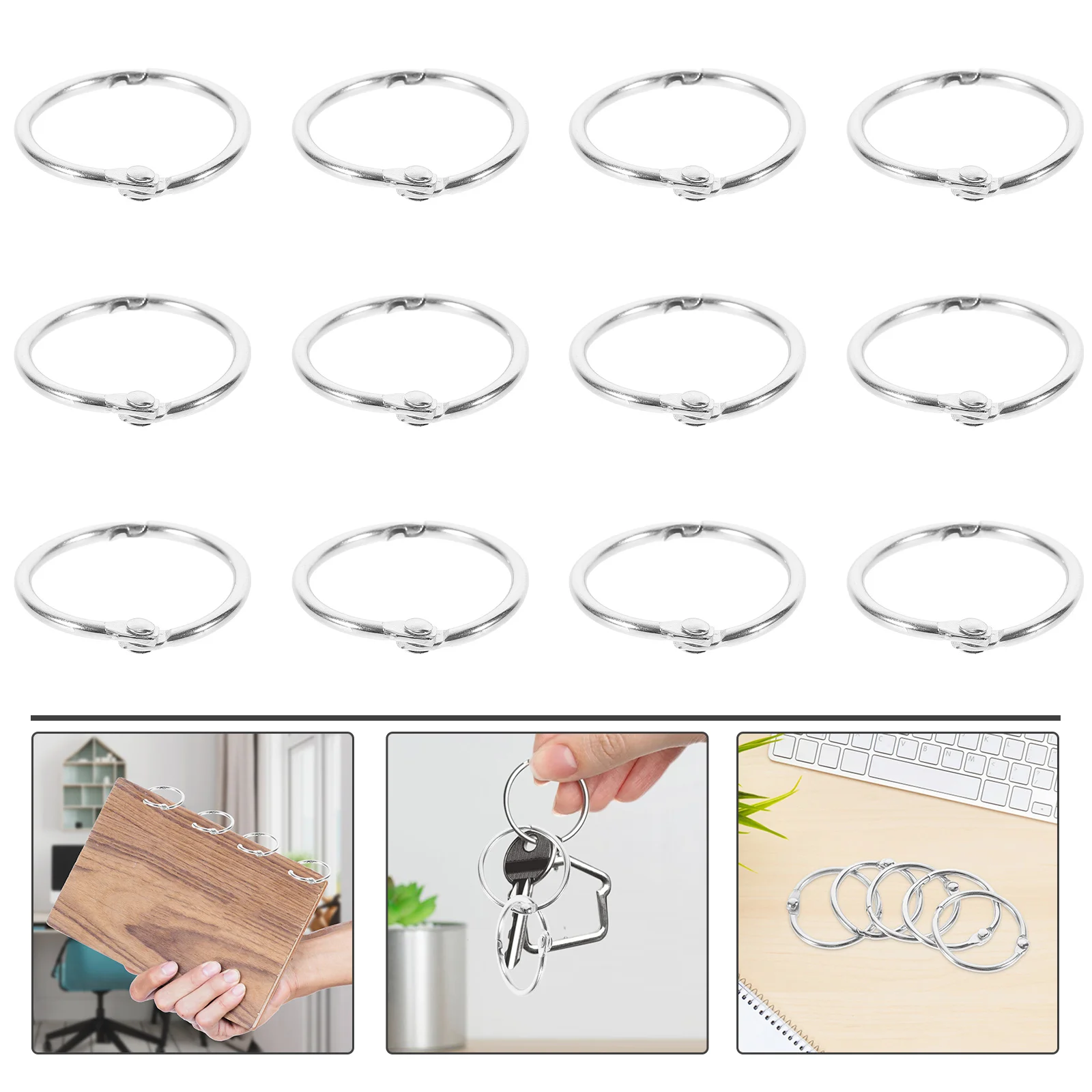 

20 Pcs Index Card Snap Stationery Binding Ring Open Photo Album Book Circle Loose-leaf 20pcs/pack Office Key Rings Metal