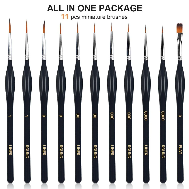 Set of 11 Pcs Paint Brushes for Acrylic Painting Watercolor Oil Figurine Models Nail Art Face Painting and Paint By Numbers Kit