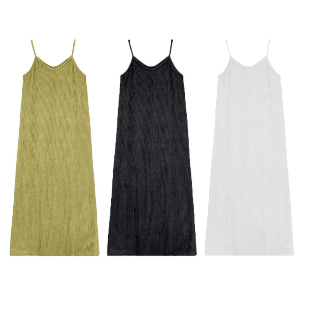 Fashion A-line Loose Sling Dress Solid Color Beachwear Sleeveless Long Dress Round Neck Beach Vacation Sundress Summer