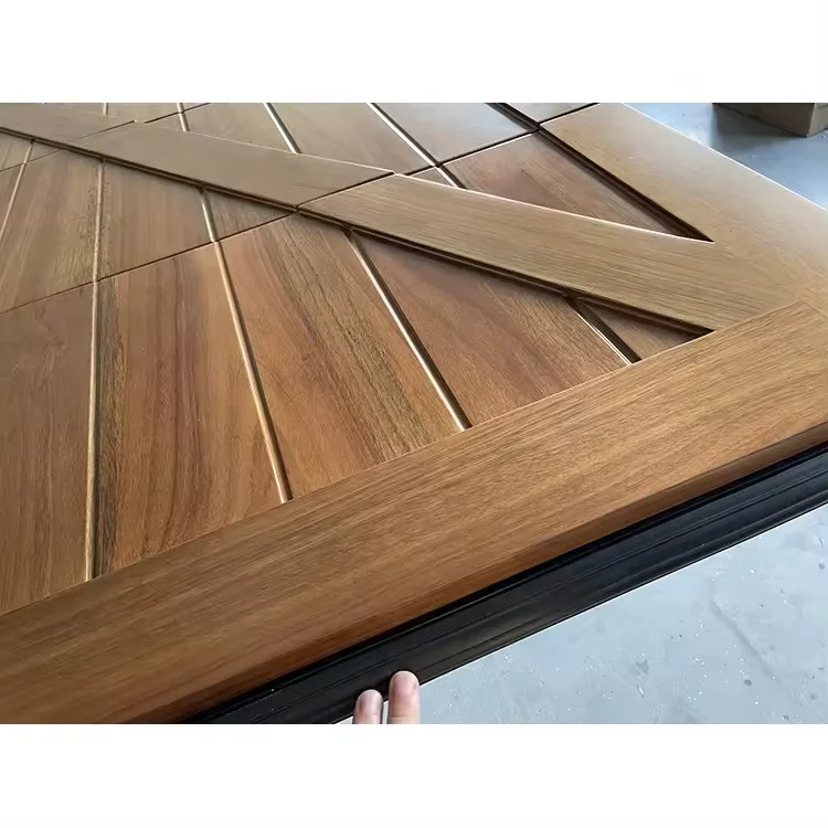 Log color solid wood perspective window modern style solid wood insulation electric garage door manufacturer 3