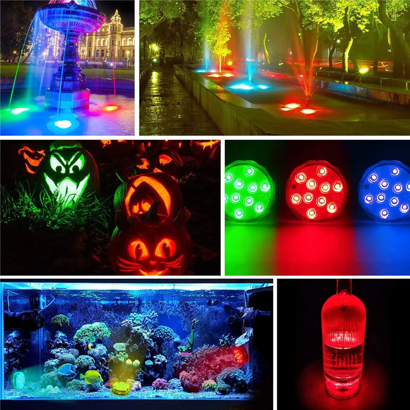10leds RGB Submersible Light Underwater Night Lamp Battery Operated Garden Swimming Pool Light for Wedding Party Vase Bowl