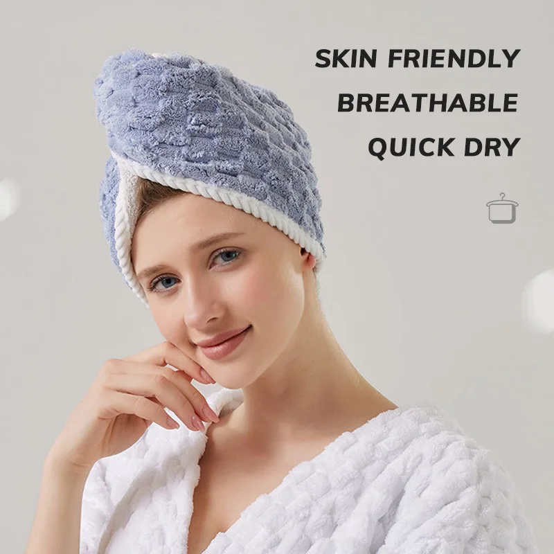 

Long Hair Quick-Dry Towel Hat Women Microfiber Drying Hair Towel Shower Bath Solid Super Absorption Turban Hair Towel Hat Home