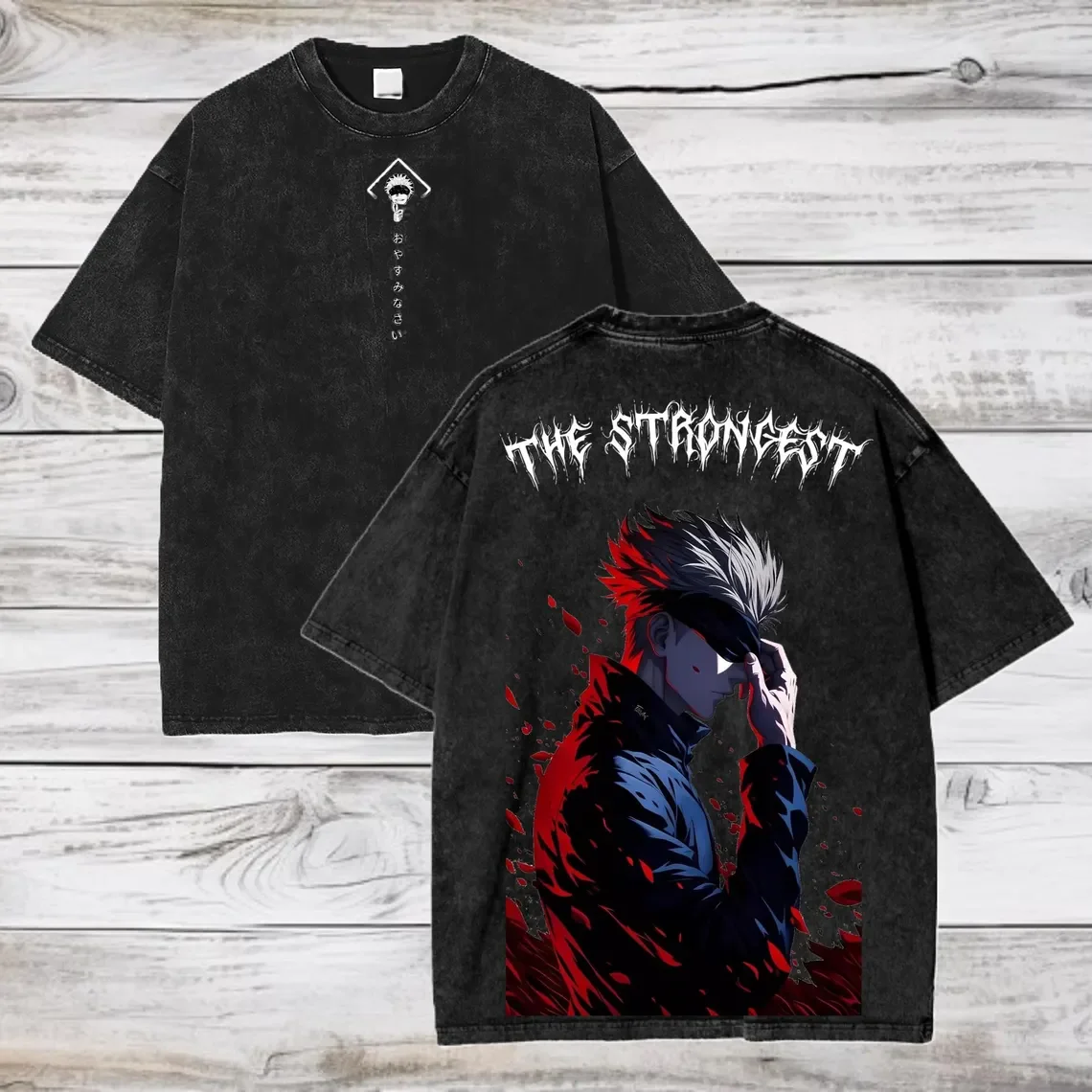 Gojo Satoru Jujutsu Kaisen Vintage Washed Cotton Oversized Tee - Unisex Streetwear Summer Short Sleeve Shirt
