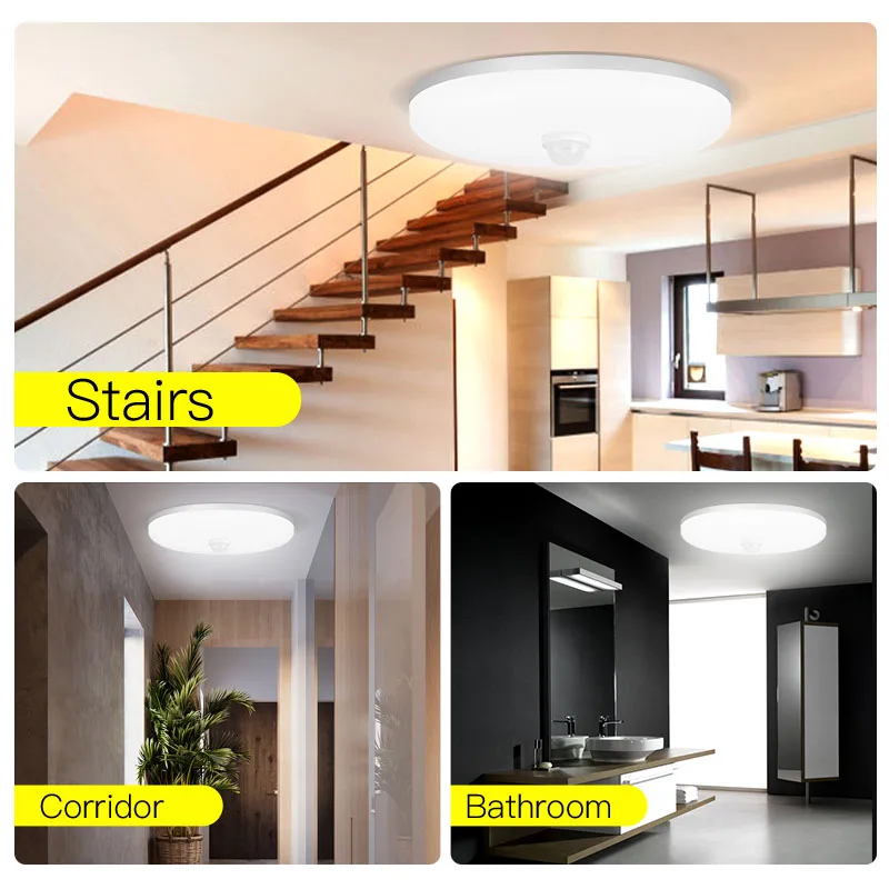 Plafonnier avec détecteur de mouvement PIR 15w 20w 30w 40w, éclairage de plafond moderne pour couloir, Garage, escalier, balcon, 220V 6