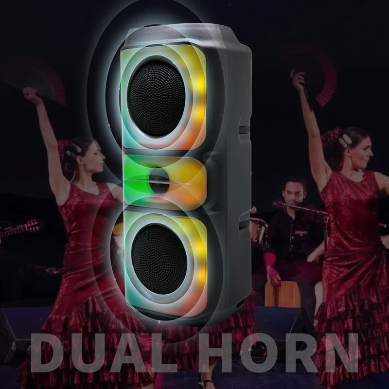 Super Large Outdoor Bluetooth Speaker RGB Karaoke Double Horn Subwoofer Portable Wireless Column Bass Sound supports FM/TF portable speakers audio speakers wireless bluetooth speaker portable bluetooth speaker