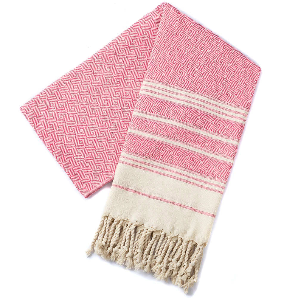 Türkisches Strandtuch aus Baumwolle, 100 x 180 cm, neues Diamantgitter, Sport- und Fitness-Quasten-Badetuch, Küchentuch, weich, saugfähig, schnell dr