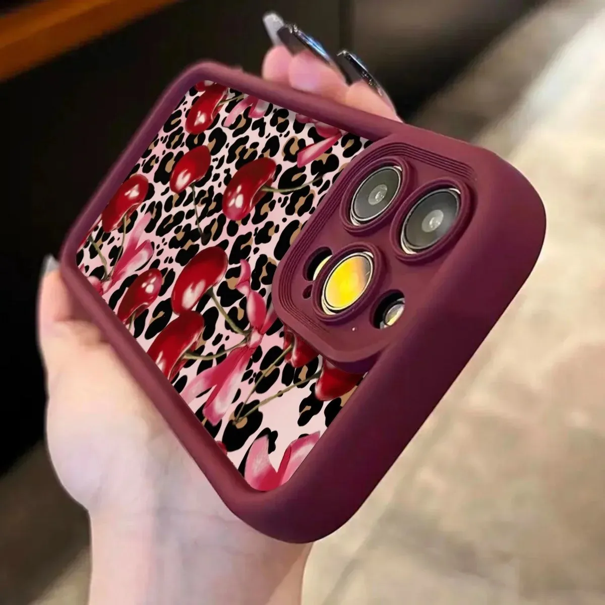 Leopard Print Bow Cherry Phone Case