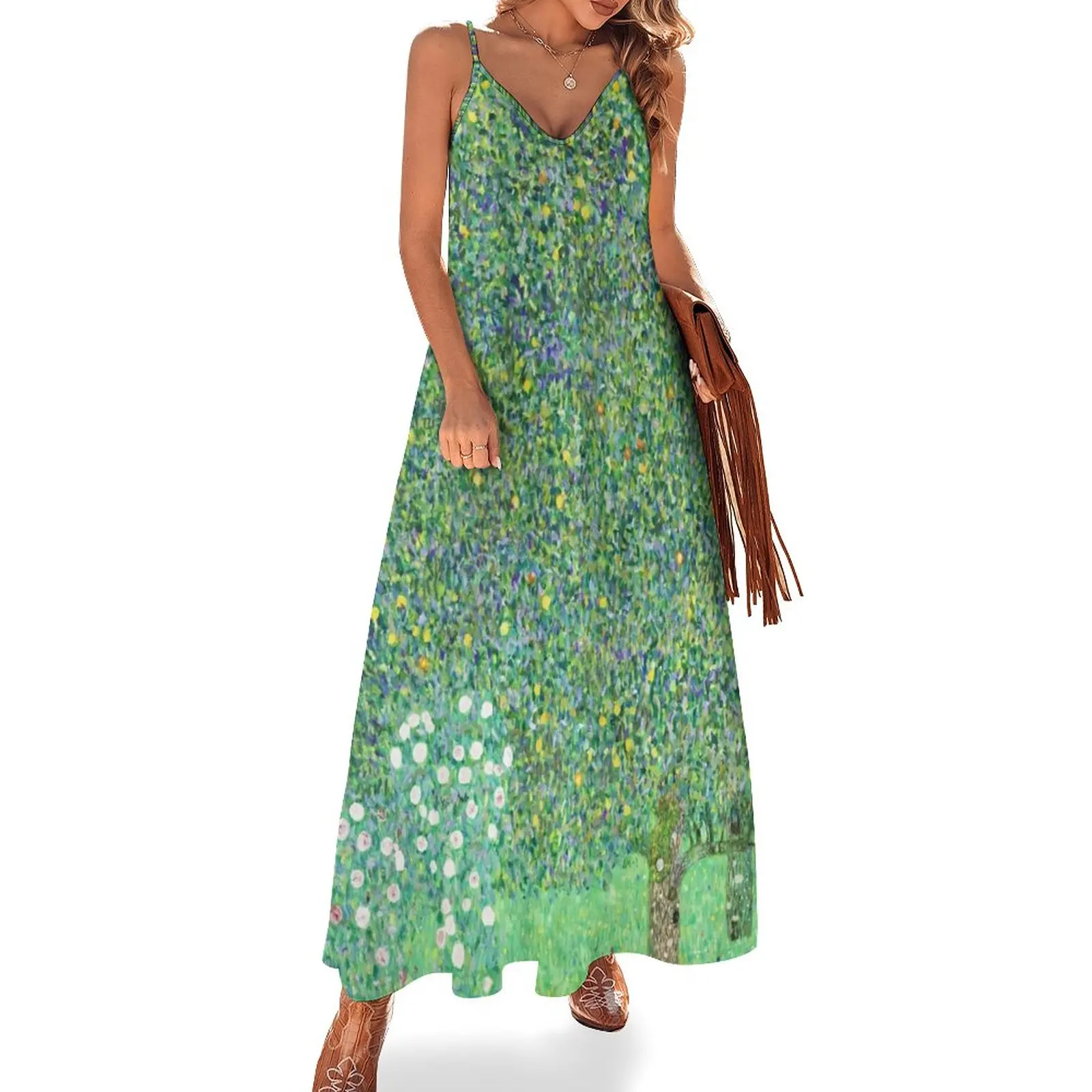 

HD. Rosebushes under the Trees, by Gustav Klimt . HIGH DEFINITION Sleeveless Dress Women's clothing summer women's dress 2024