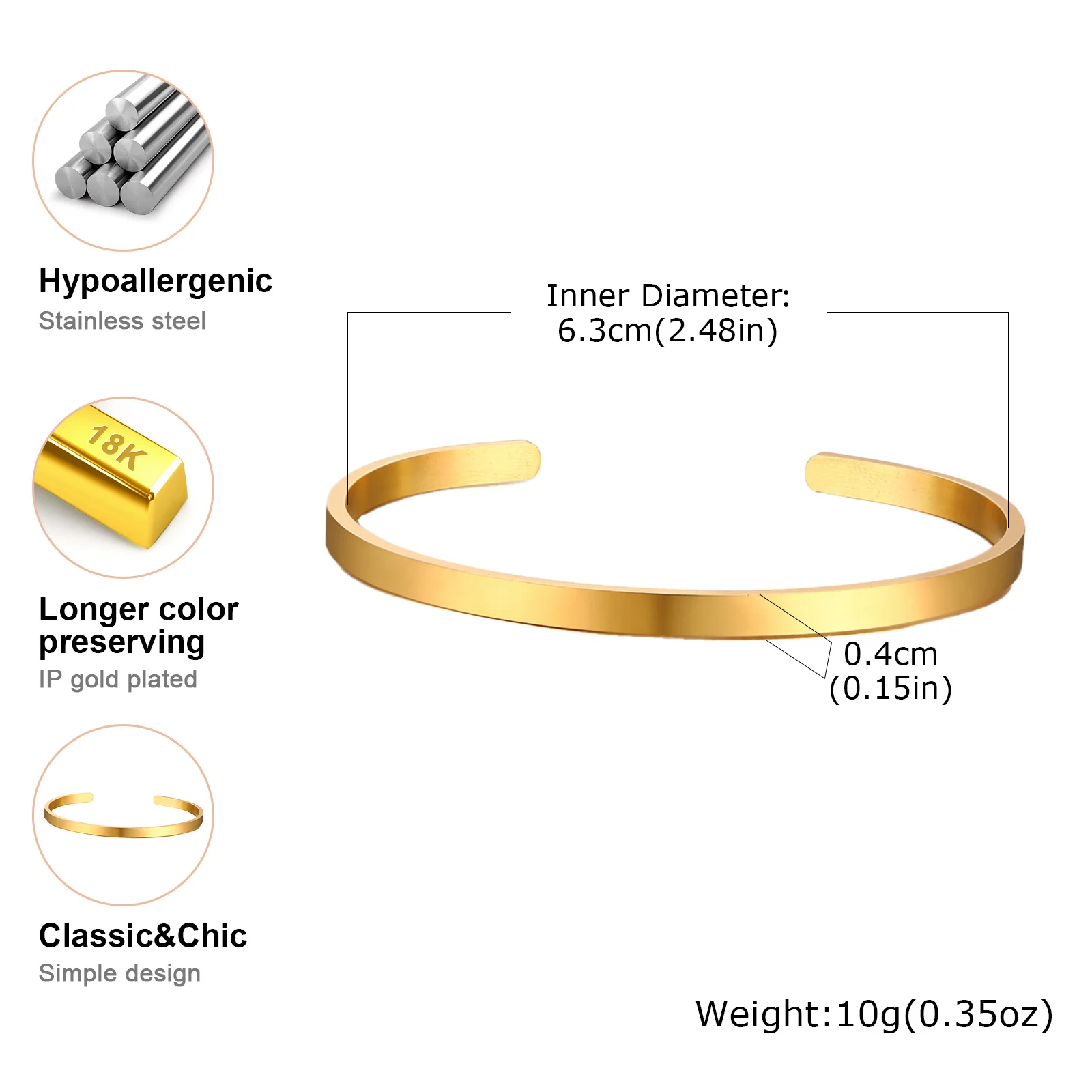 Vintage-Armband aus Edelstahl mit kubischem Zirkon, zarter offener Armreif mit 18-Karat-Vergoldung, modischer wasserfester Schmuck für Frauen – Detail 8
