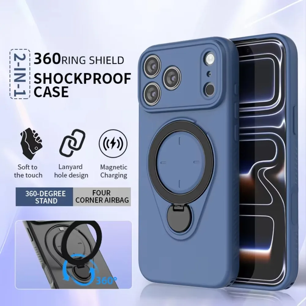 Magnetic TPU Phone Case with 360° Rotating Kickstand and Ring Holder