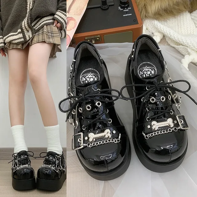 Platform Punk Womens Shoes Black Metal Chain Lolita Women Shoes Summer 2025 Thick Bottom Women's Sneaker Gothic Zapatos De Mujer 1