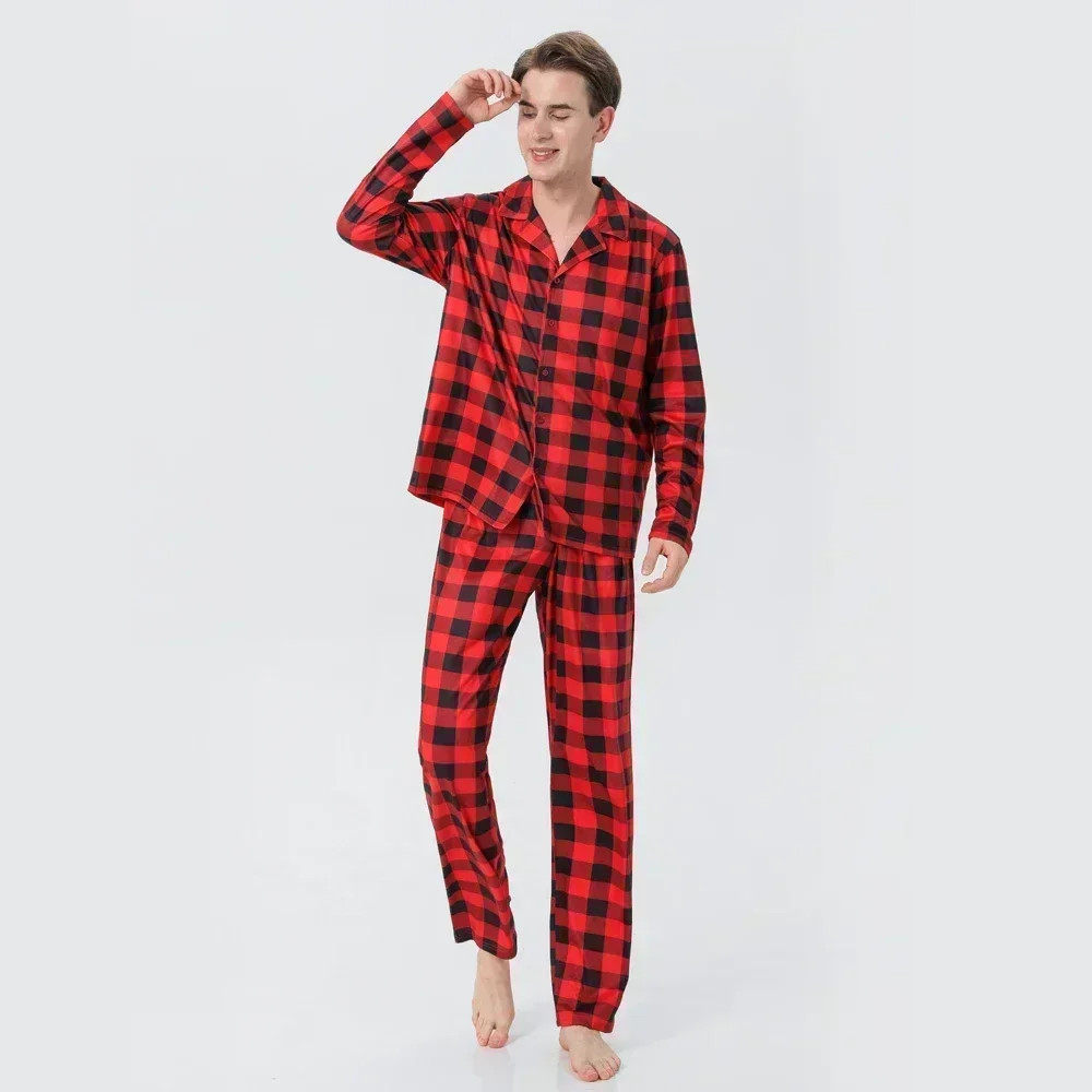 High Quality Matching Christmas Outfits for Family Plaid Print Button Pajamas Set Baby Dog Romper Long Sleeve Homewear Xmas Look 2