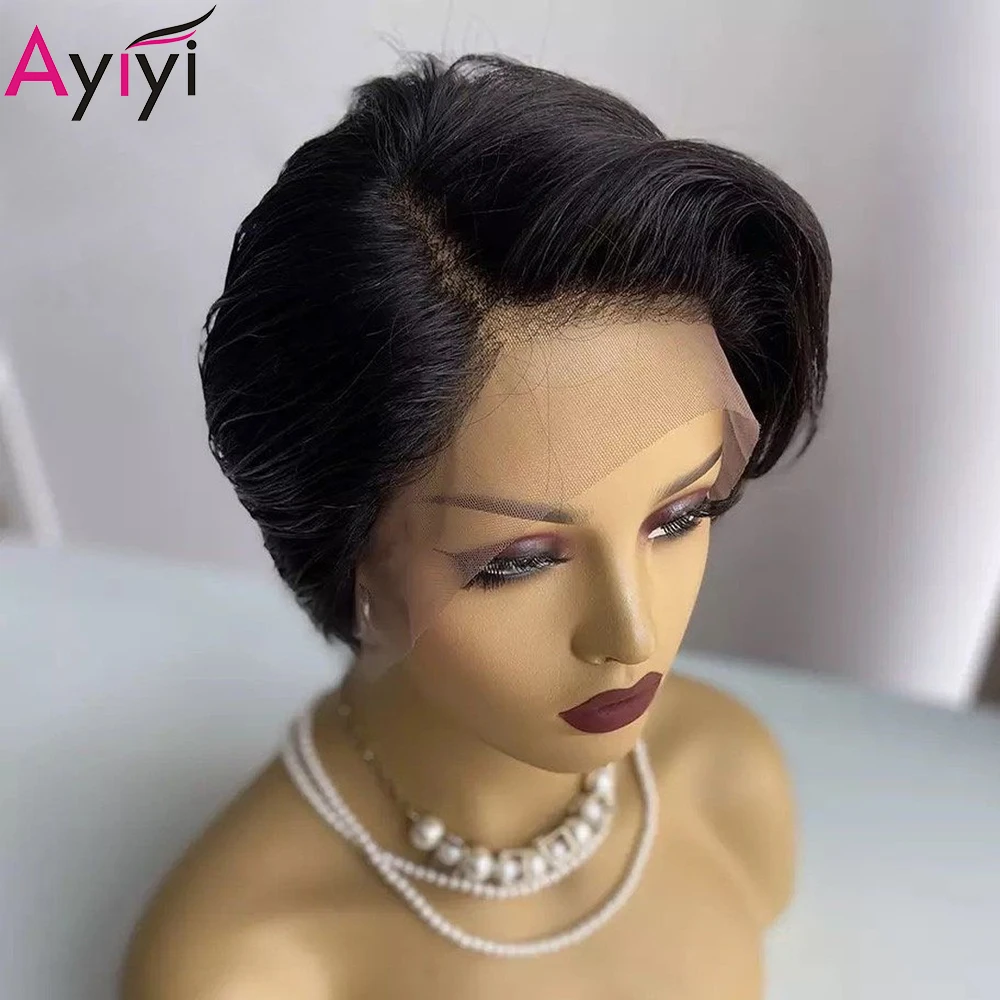 

Pixie Cut Wig Transparent Lace Straight 13x4 Lace Front Wig Pre Plucked Straight Short Bob Wig For Women Remy Human Hair Wigs