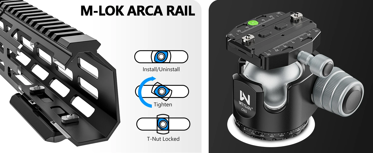 CH55 55mm Heavy Duty Ball Head 40kg Load Aluminum 360° Panoramic with Arca Swiss