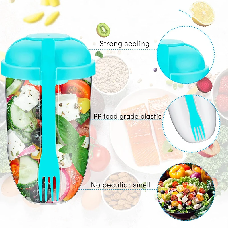 1pc White Salad Shaker Cup With Fork, Sauce Container And Sealed Lid,  Portable Fruit And Vegetable Salad Bottle For Picnic And Travel, Breakfast