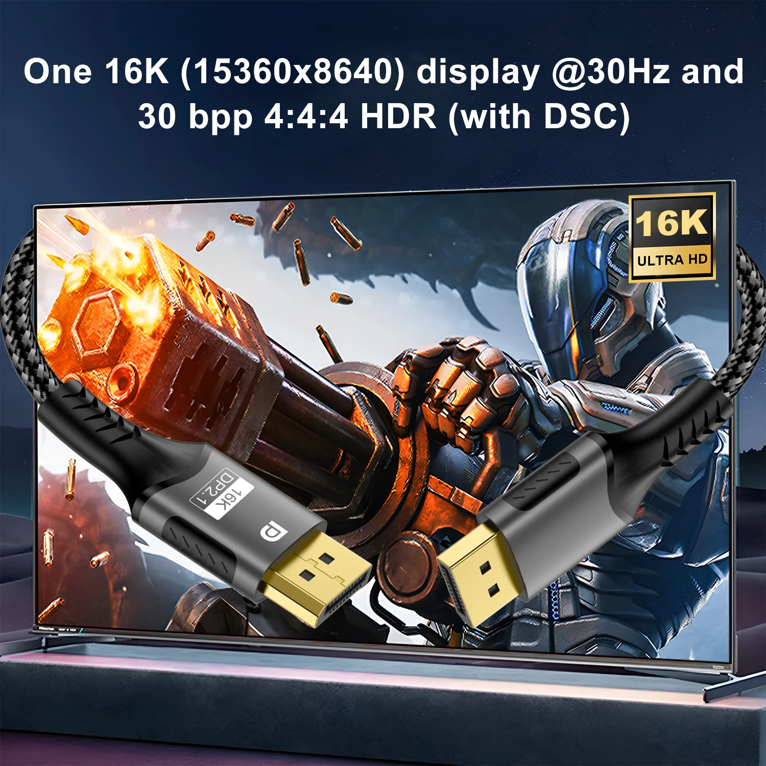 16K Displayport Cable 2.1, [VESA Certified] DP To DP Cable 3M, 16K@60Hz, 8K@ 120Hz, 4K@240Hz 165Hz 144Hz Support 80Gbps HDR, HDCP DSC 1.2a, Compatible FreeSync G-Sync Gaming Monitor 4090 7900xtx - View #8