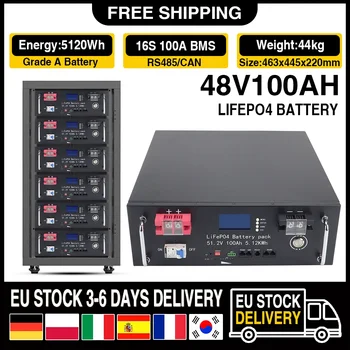 48V 100AH LiFePO4 Battery Pack Built-in BMS Lithium Iron Phosphate Cells For Replacing Most of Backup Power Home Energy Storage