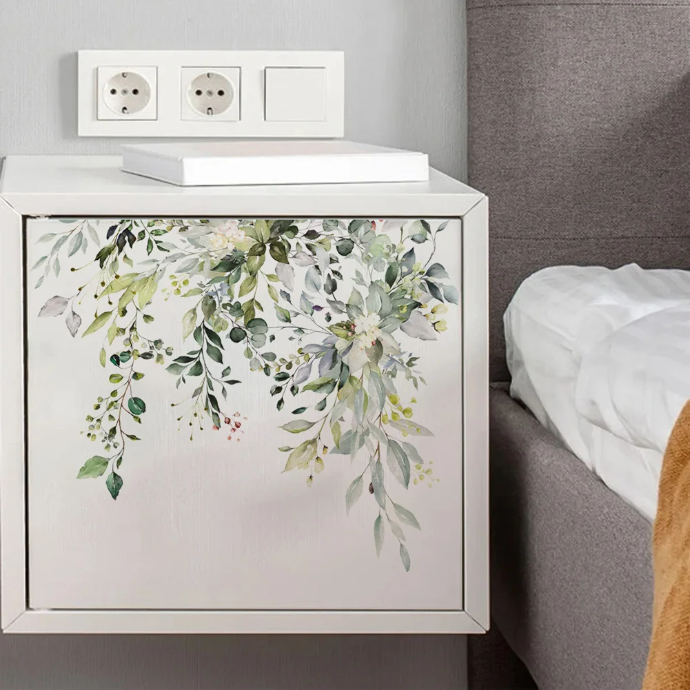 Plant Leaves Wall Stickers Bathroom Toilet Decor Living Room Cabinet Home Decoration Decals Self Adhesive Mural