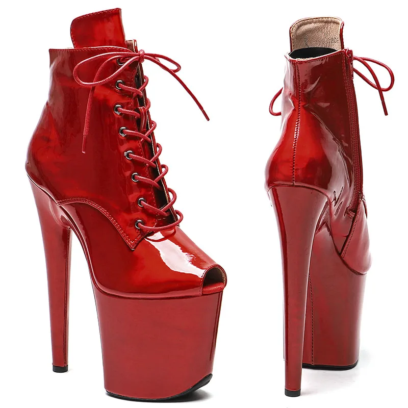 Leecabe 20CM/8inches Shiny PU Upper small open toe  Pole dance shoes High Heels Pole Dance boot