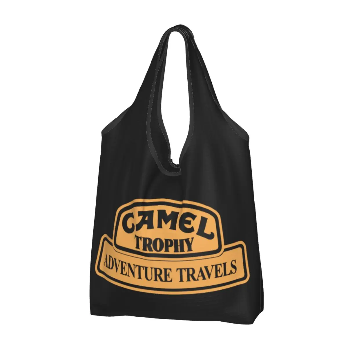 

Camel Trophy Racing Grocery Bag Durable Large Reusable Recycle Foldable Heavy Duty Shopping Tote Bag Washable Attached Pouch