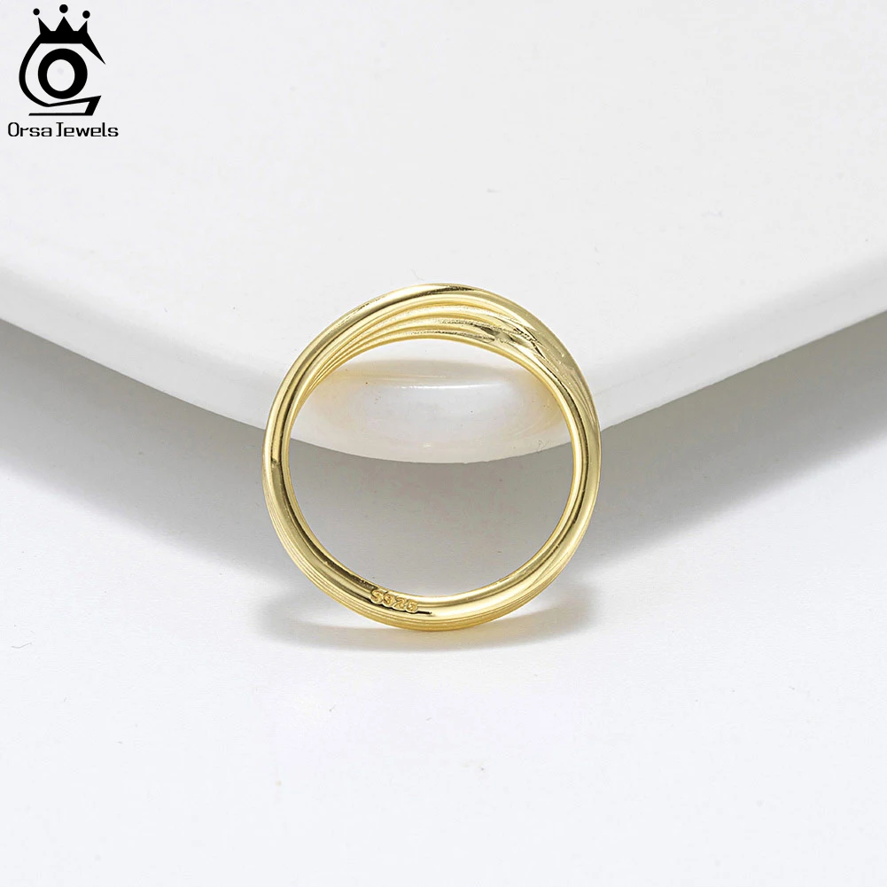 ORSA JEWELS 14K Gold Plated Twisted Stackable Ring 925 Sterling Silver Simple Finger Band for Women Fashion Jewelry Gift SR310