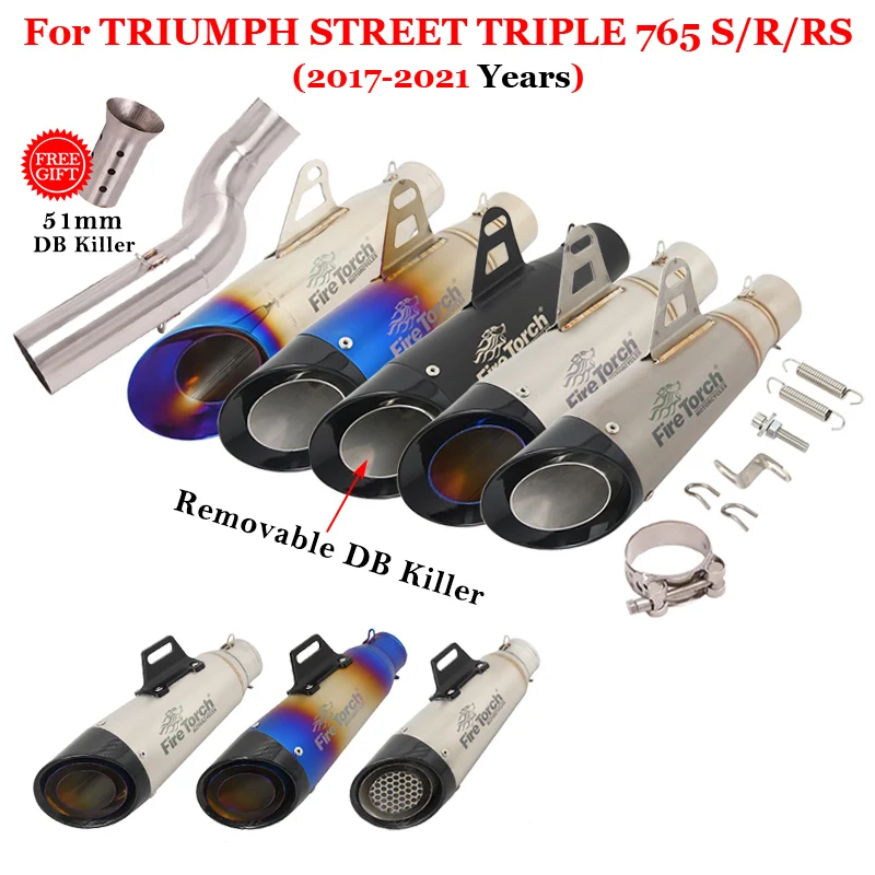 

Motorcycle Exhaust Escape Modify Mid Link Pipe Moto Muffler DB Killer For TRIUMPH STREET TRIPLE 765RS 765R/S 765 RS 2017 - 2021