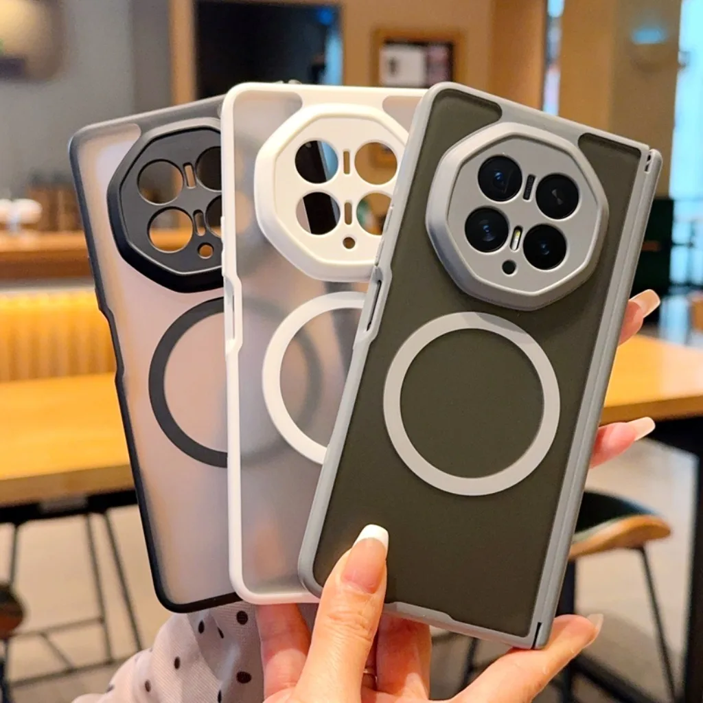 Translucent Magnetic Shockproof Phone Case with Full Hinge Protection and Wireless Charging Compatibility