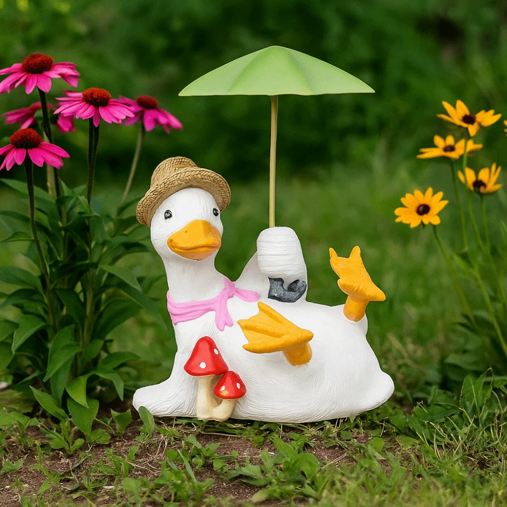 Handicraft Duck Umbrella Ornament Model Simulated Umbrella Duck Statue Funny Doll Collectible Cartoon Resin Animal Sculpture