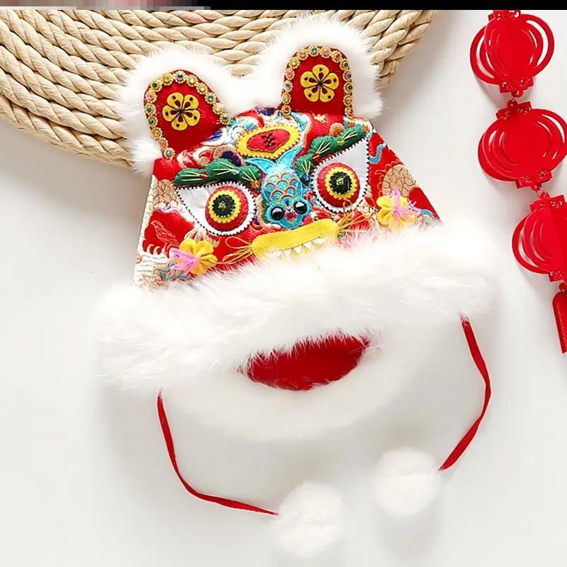 lion-dance-hat-traditional-handmade-hanfu-new-year-chinese-style-baby-baby-tiger-head-hat-finished-children's-winter