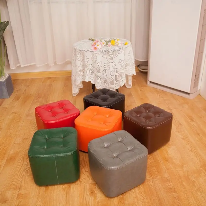 

Nordic Simple Solid Wood Round Stool Leather Stool for Shoe Stool Living Room Simple Sofa Stool Lazy Small Stool