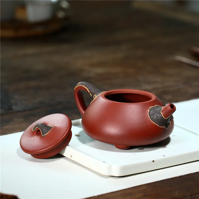 Chinese Style Double Color Teapot, Purple Clay Raw ore Dahongpao, Kung Fu Household, Pure Handmade, 200ML Creative Tea Pots, 1Pc