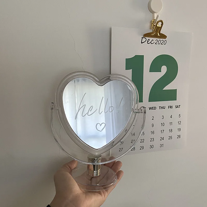 Makeup mirror acrylic mirrors INS Korean Style Heart Shaped Cosmetic Mirror Acrylic Transparent Base Makeup Mirror Double Side Home Bedroom Desktop